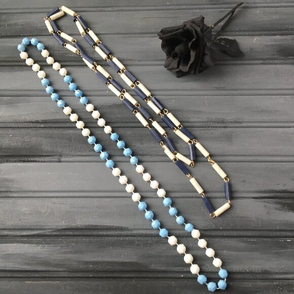 Blue + White Bead Necklace Lot (Lot of 2) - Picture 2 of 9